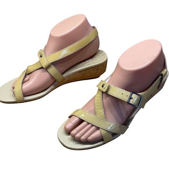 Eileen Fisher Yellow Leather Buckle Closure Espadrille Wedge Sandal Size 8 EUC - Picture 4 of 7